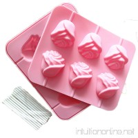 JLHua 6 Rose Shapes Silicone Lollipop Mold Tray Pop Cake Stick Mould for Party Holidays Cupcake Baking - B01ELMD3J2